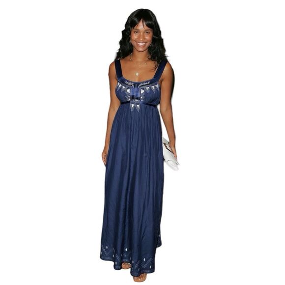Marciano Lightweight Flowy Empire Waist Greek Style Blue Maxi Dress Size Small - Picture 2 of 11